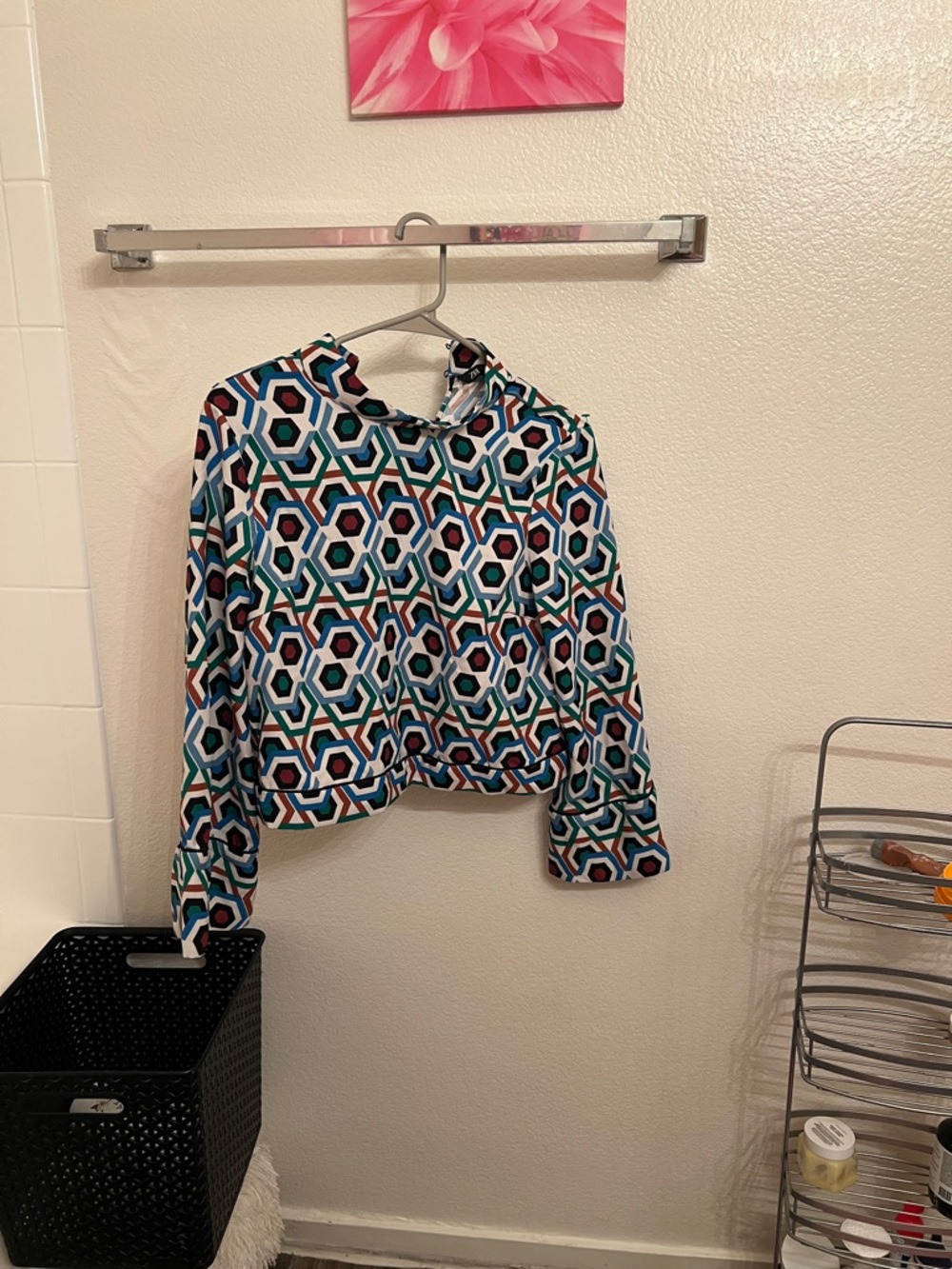 Zara Multicolor Geometric Blouse - Teal, Blue, Black, Red, Cream